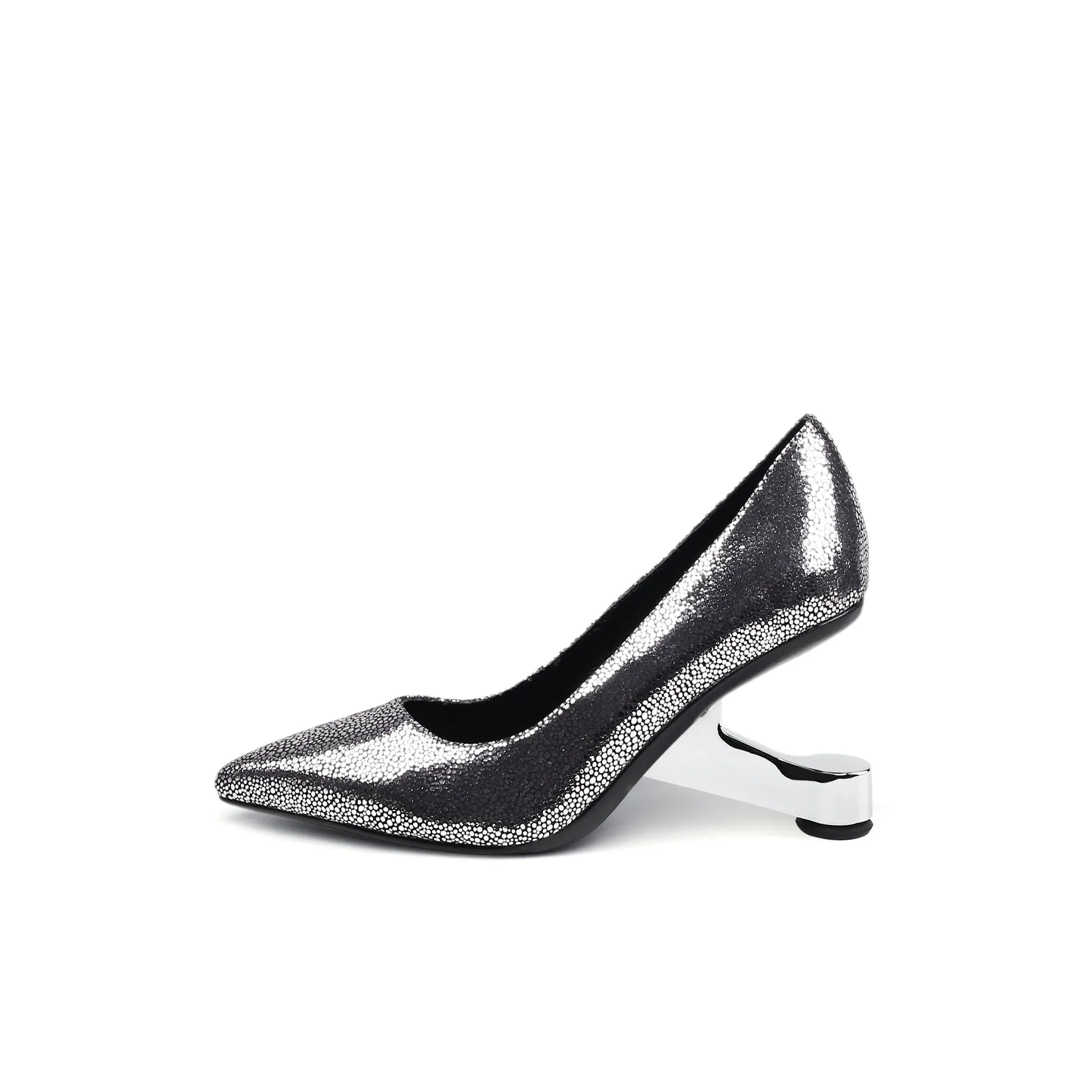 Textured Leather Pointed Toe Pumps