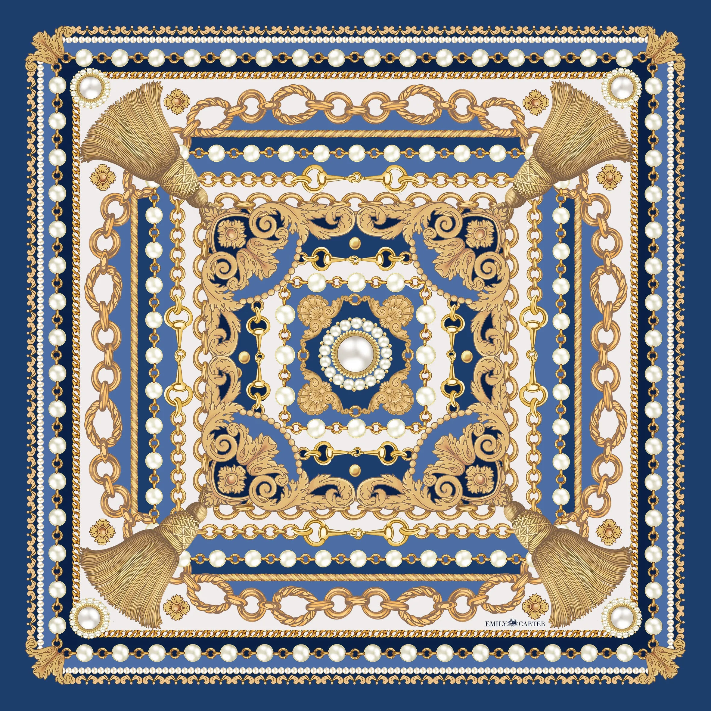 The Jewelled Baroque Silk Scarf - Sapphire | 90x90cm