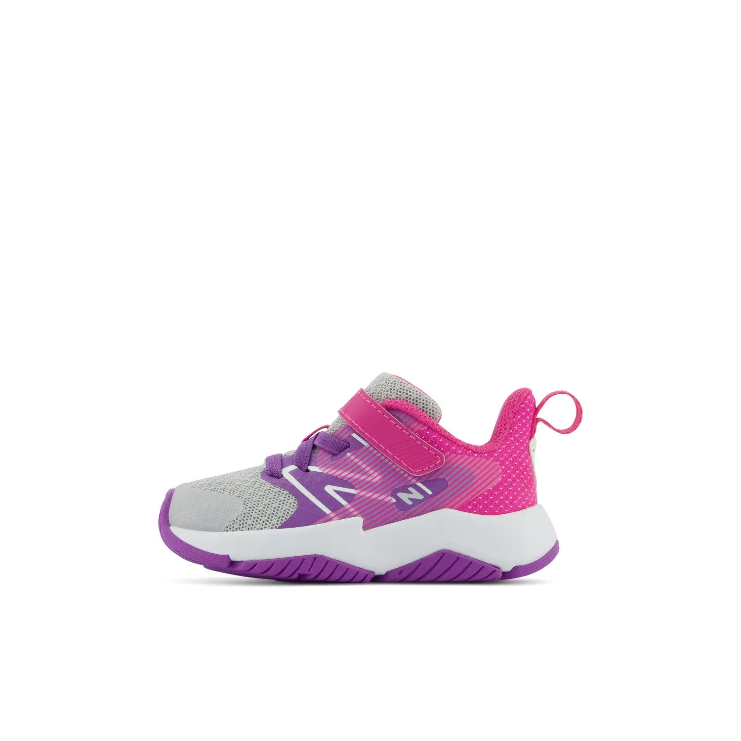 Toddler's New Balance Rave Run v2 Bungee Lace with Top Strap Color: Summer Fog with Purple & Hi-pink