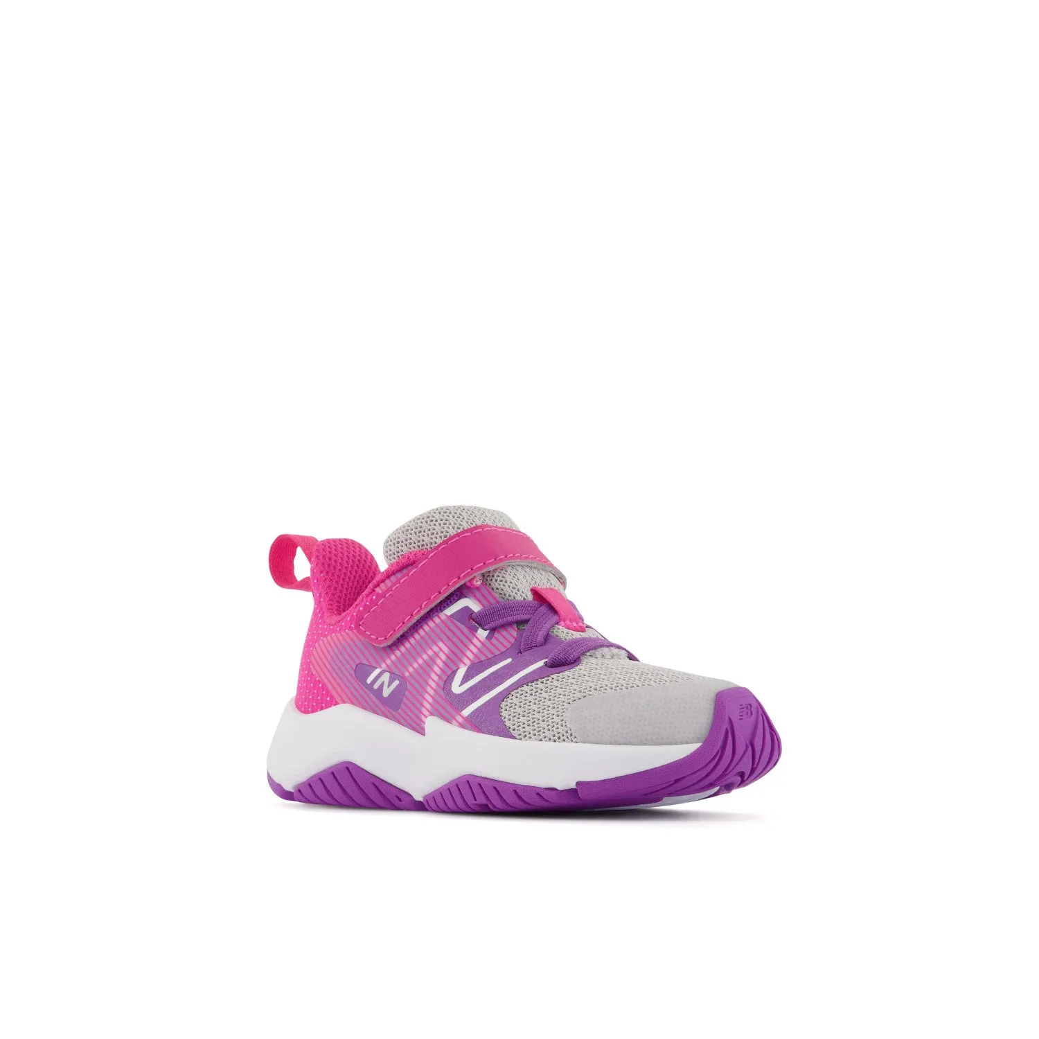 Toddler's New Balance Rave Run v2 Bungee Lace with Top Strap Color: Summer Fog with Purple & Hi-pink