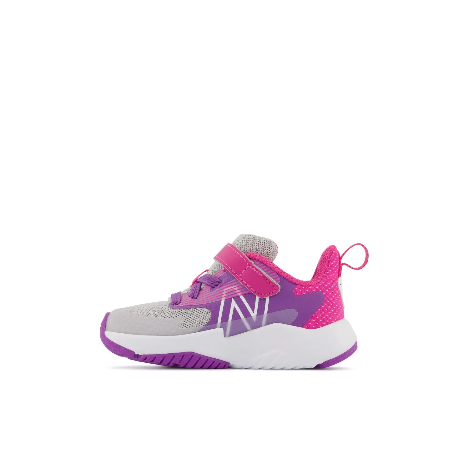 Toddler's New Balance Rave Run v2 Bungee Lace with Top Strap Color: Summer Fog with Purple & Hi-pink