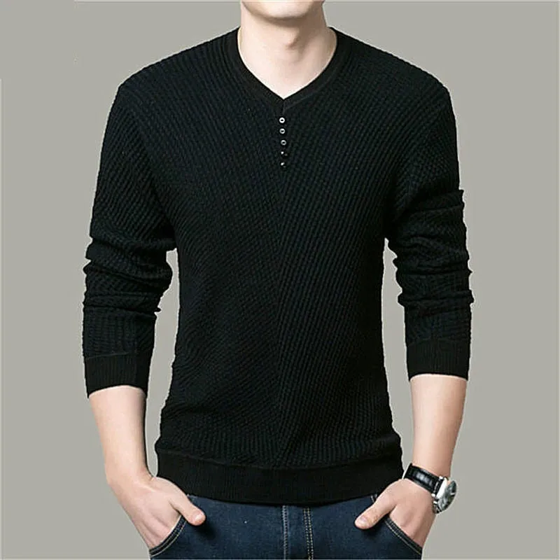 Trendy Men V Neck Casual Long Sleeve Sweater