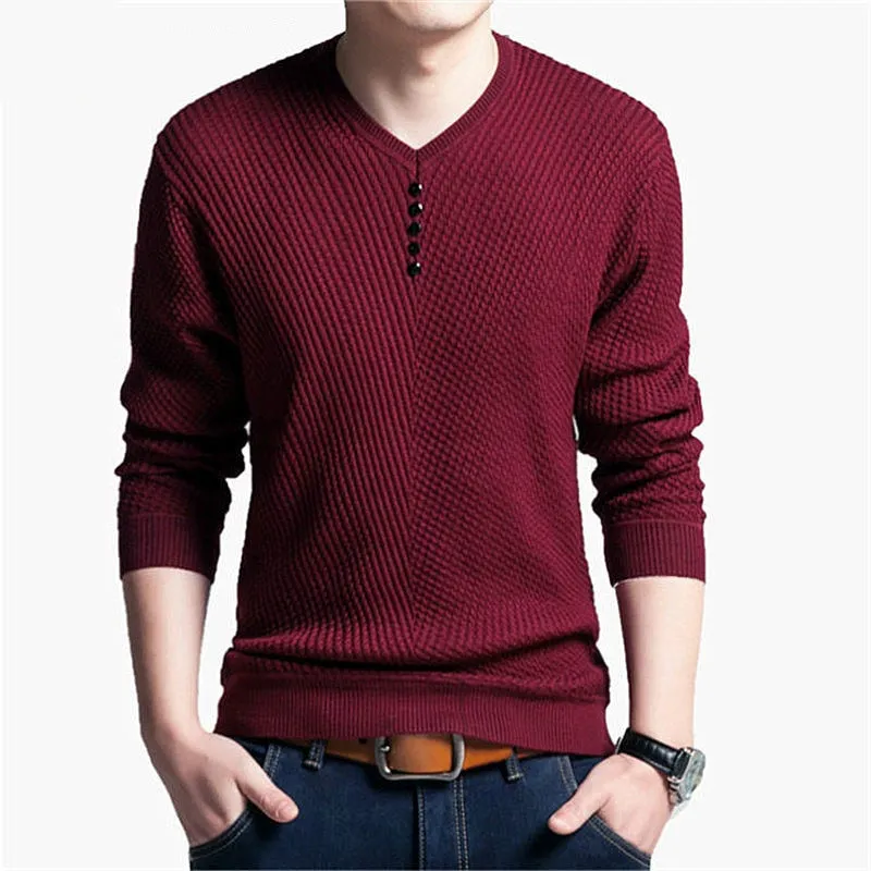 Trendy Men V Neck Casual Long Sleeve Sweater