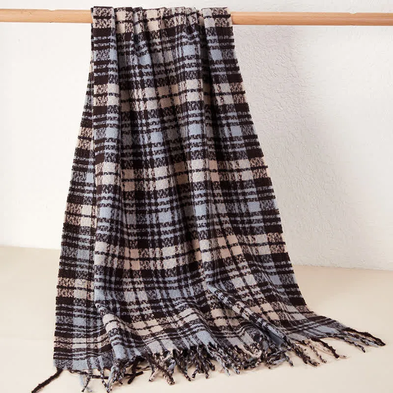 Unisex Luxury British Style Plaid Pattern Tassle Scarf