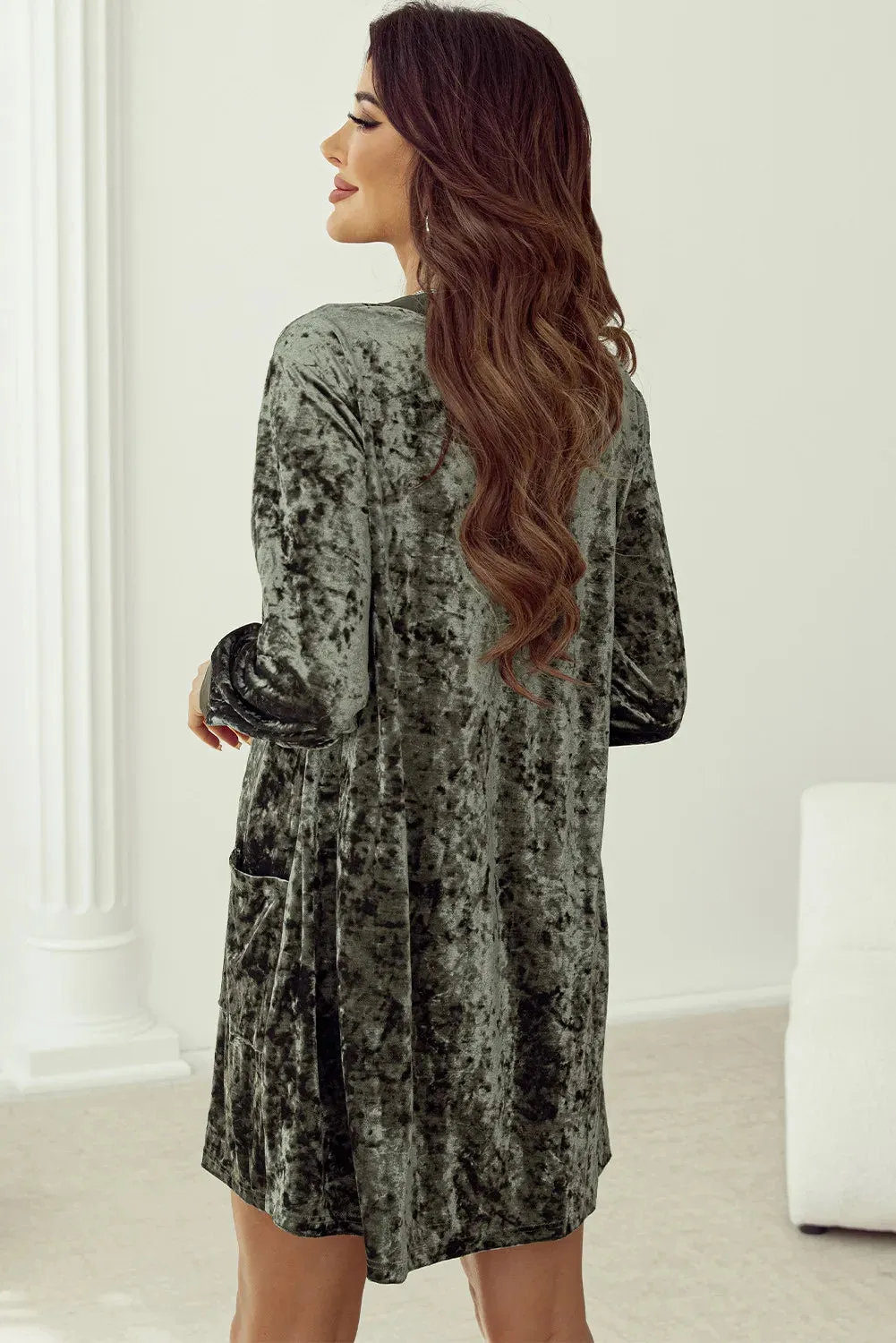 Velvet Notched Long Sleeve Mini Dress