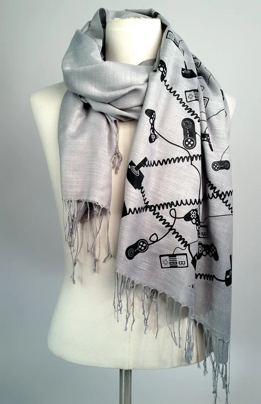 Video Game Controllers Scarf. Linen-weave pashmina