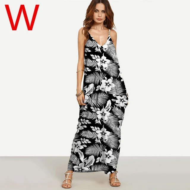 Weljuber Long Maxi Dress 2017 Women Boho Vestidos Summer Strap Dress Beach Wear Strap Deep V Neck Sleeveless Dresses