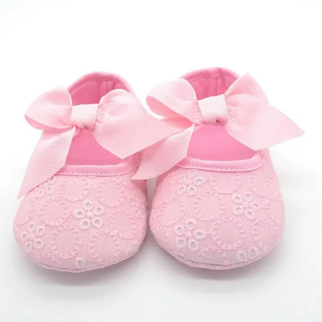 White Bowknot Baby Girl Lace Shoes Toddler Prewalker Anti-Slip Shoe Simple Baby Shoes