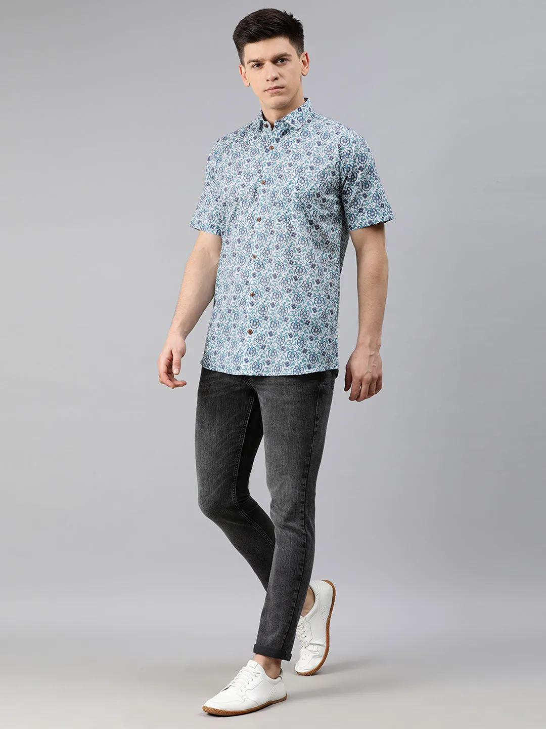 White Cotton Short Sleeves Shirts For Men-Mmh048