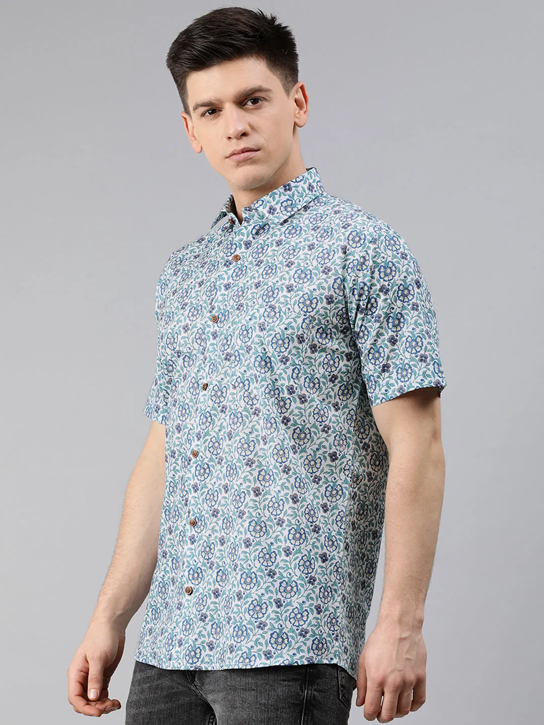 White Cotton Short Sleeves Shirts For Men-Mmh048