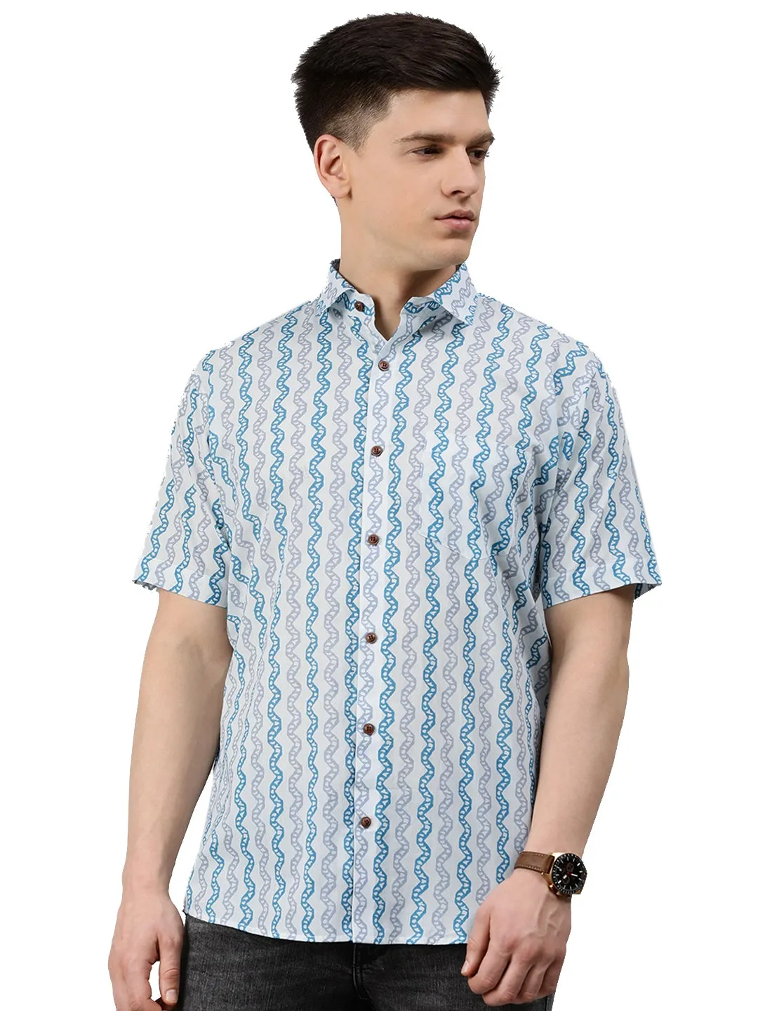 White Cotton Short Sleeves Shirts For Men-Mmh08