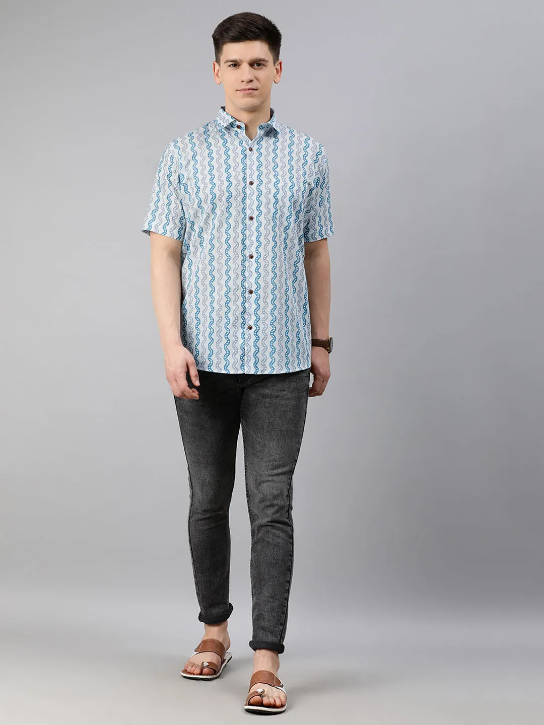 White Cotton Short Sleeves Shirts For Men-Mmh08