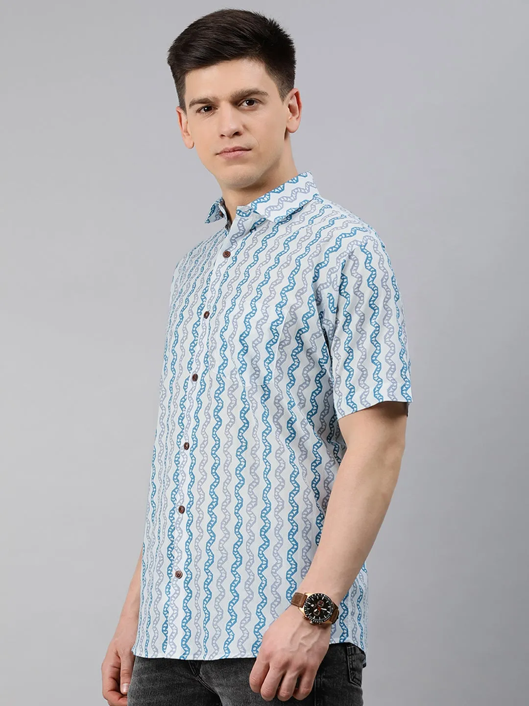 White Cotton Short Sleeves Shirts For Men-Mmh08