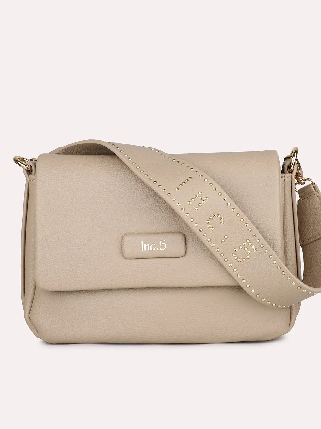 Women Beige Solid Structured Shoulder Bag