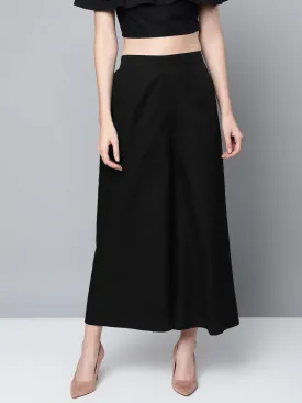 Women Black Poplin Wide Leg Pants