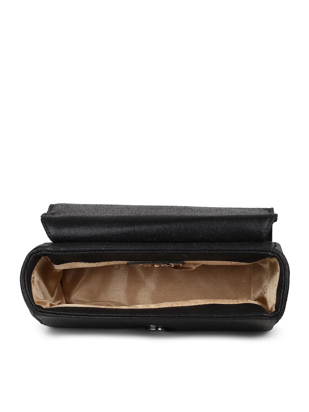 Women Black Toned Embellished Foldover Clutch