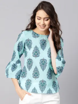 Women Blue Printed Regular Top