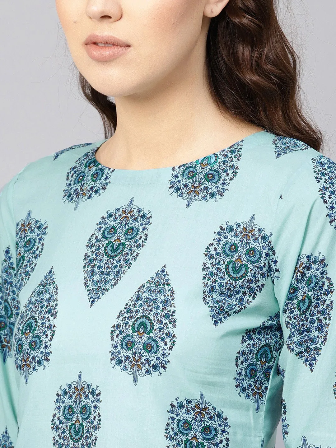 Women Blue Printed Regular Top