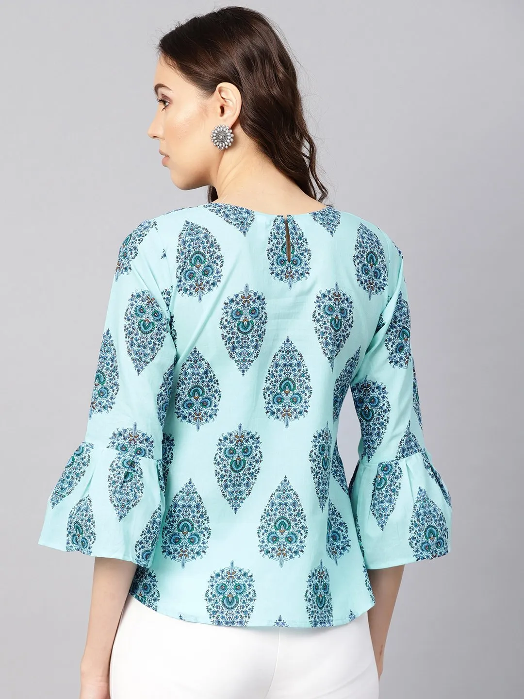 Women Blue Printed Regular Top