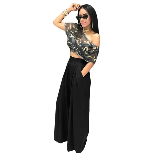 Women Flare Pants Wide Leg Elegant Office Lady Casual Trousers Female High Waist Elastic Loose Slacks Bell Bottom Palazzo Party