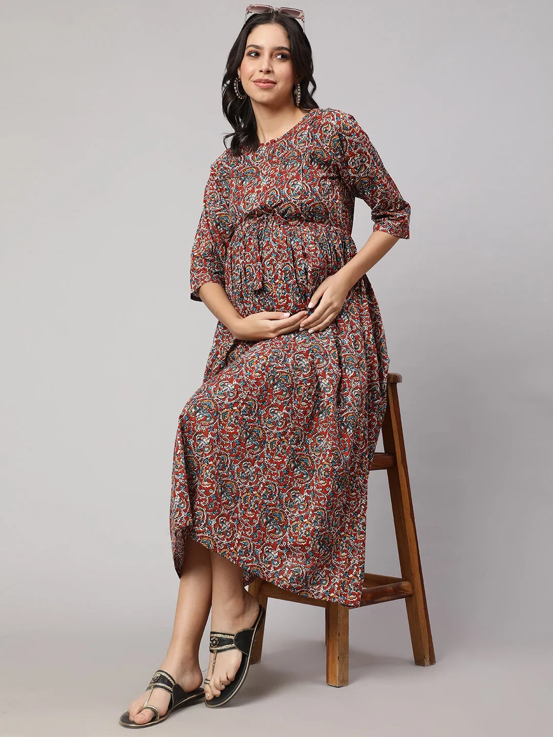 Women Multi Printed Maternity Dress