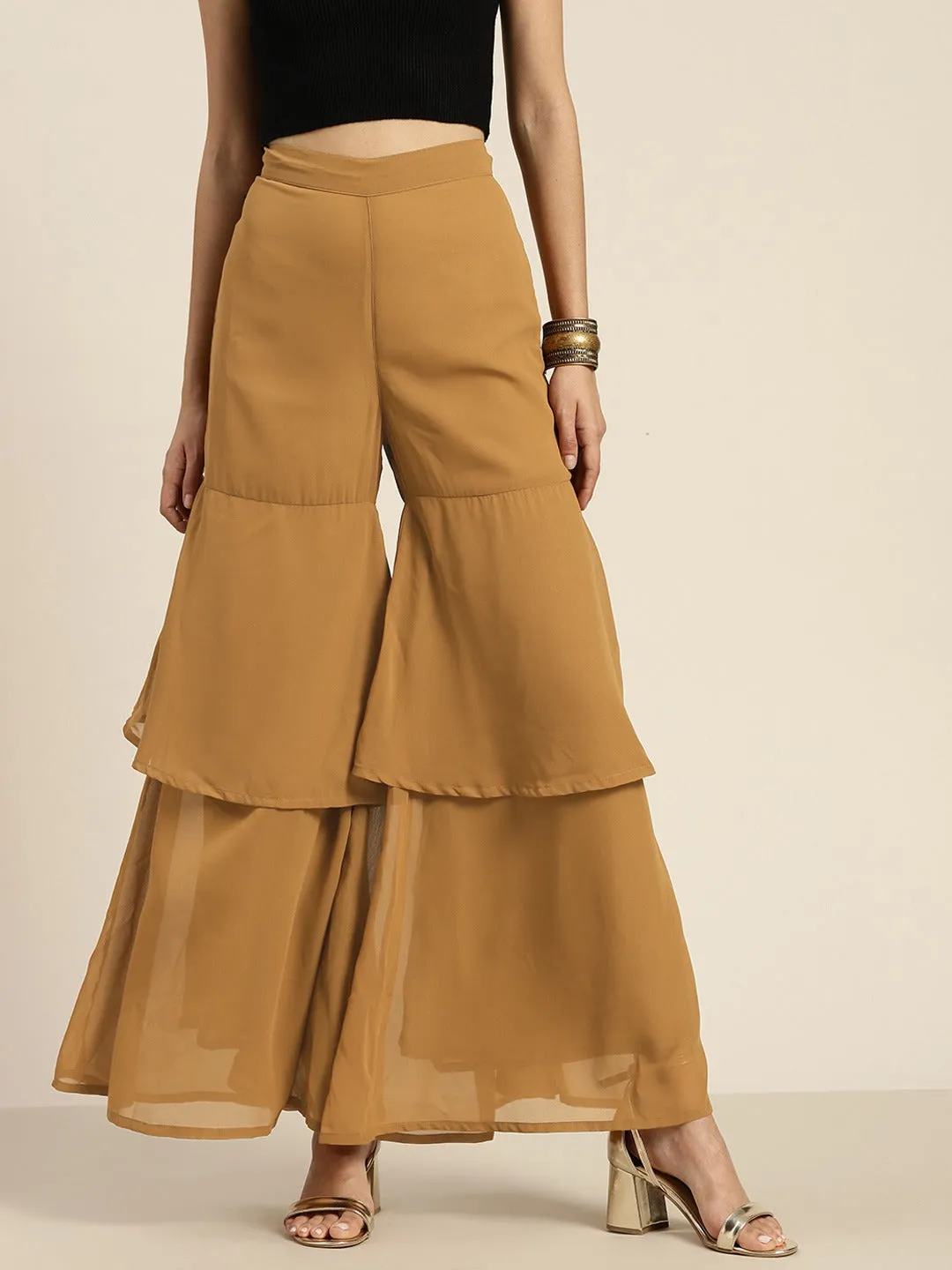 Women Mustard Layered Sharara Pants