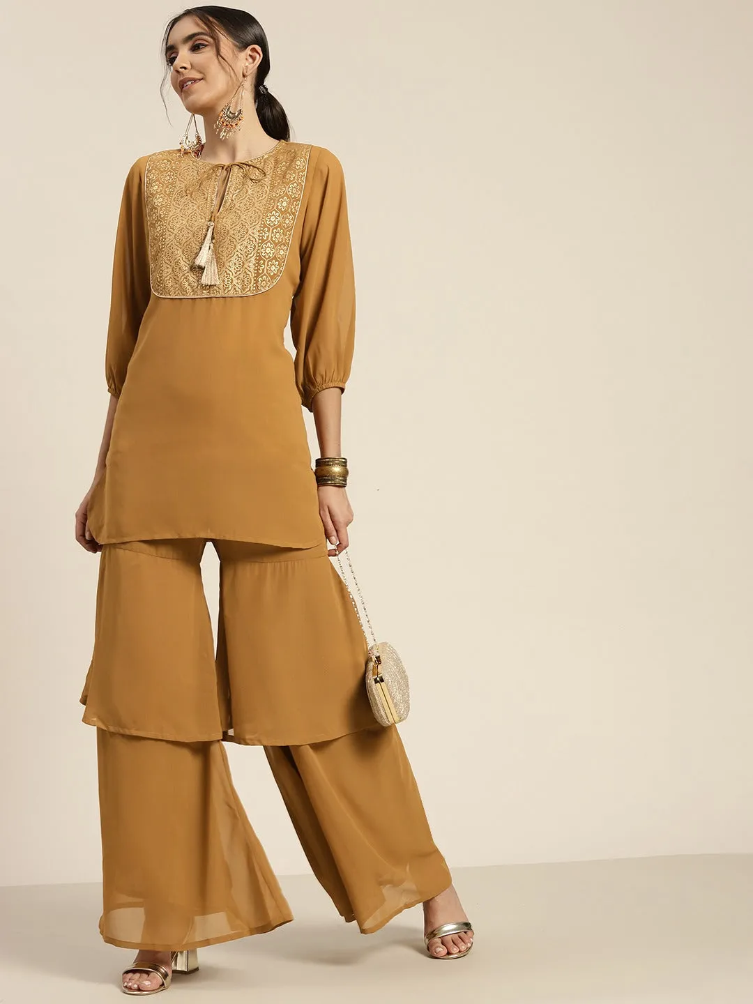 Women Mustard Layered Sharara Pants