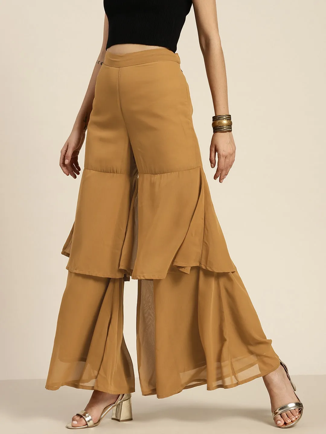 Women Mustard Layered Sharara Pants