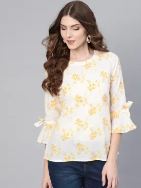 Women Off-White & Yellow Printed Top