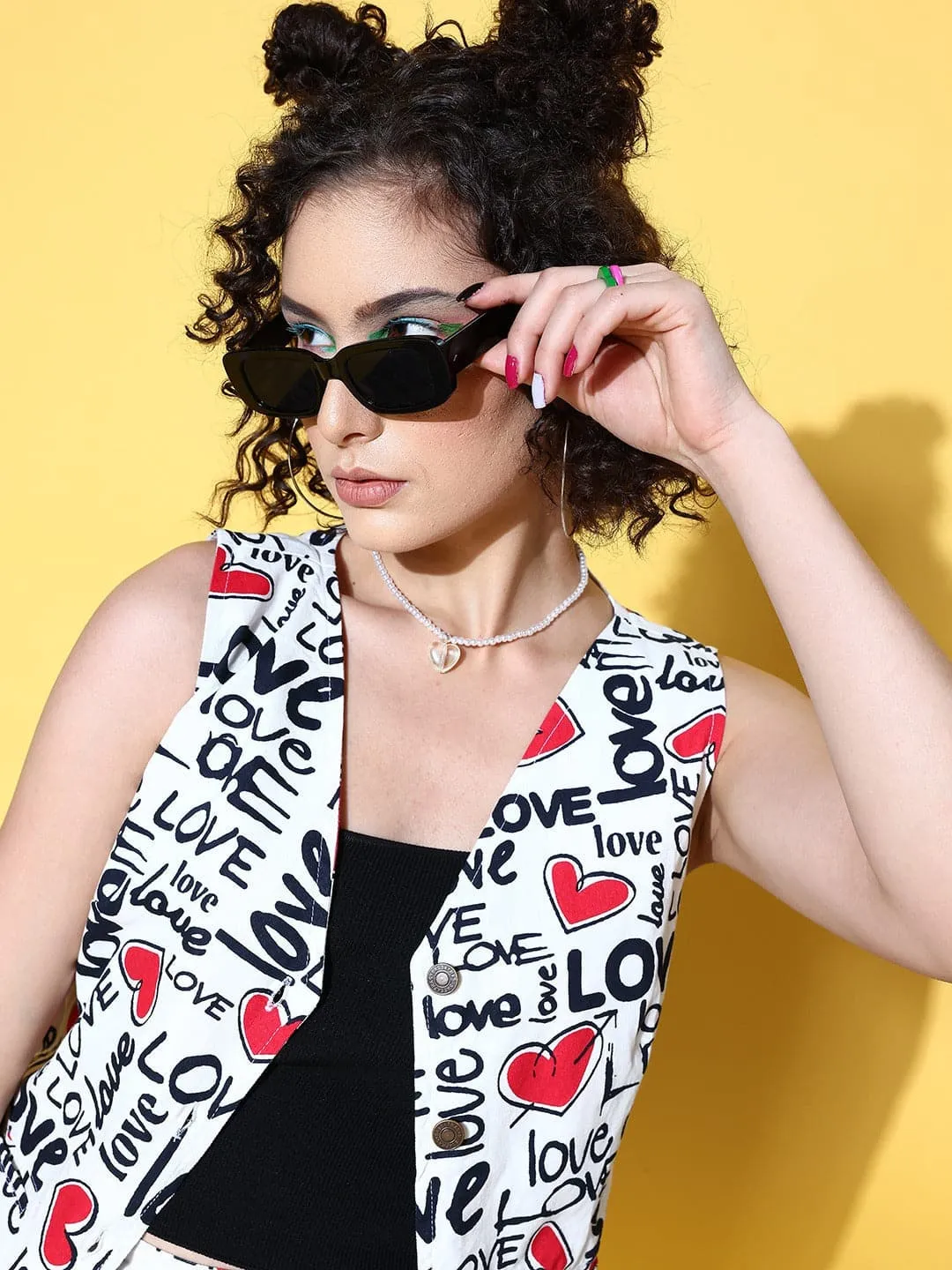 Women Red Love Heart Print Waistcoat