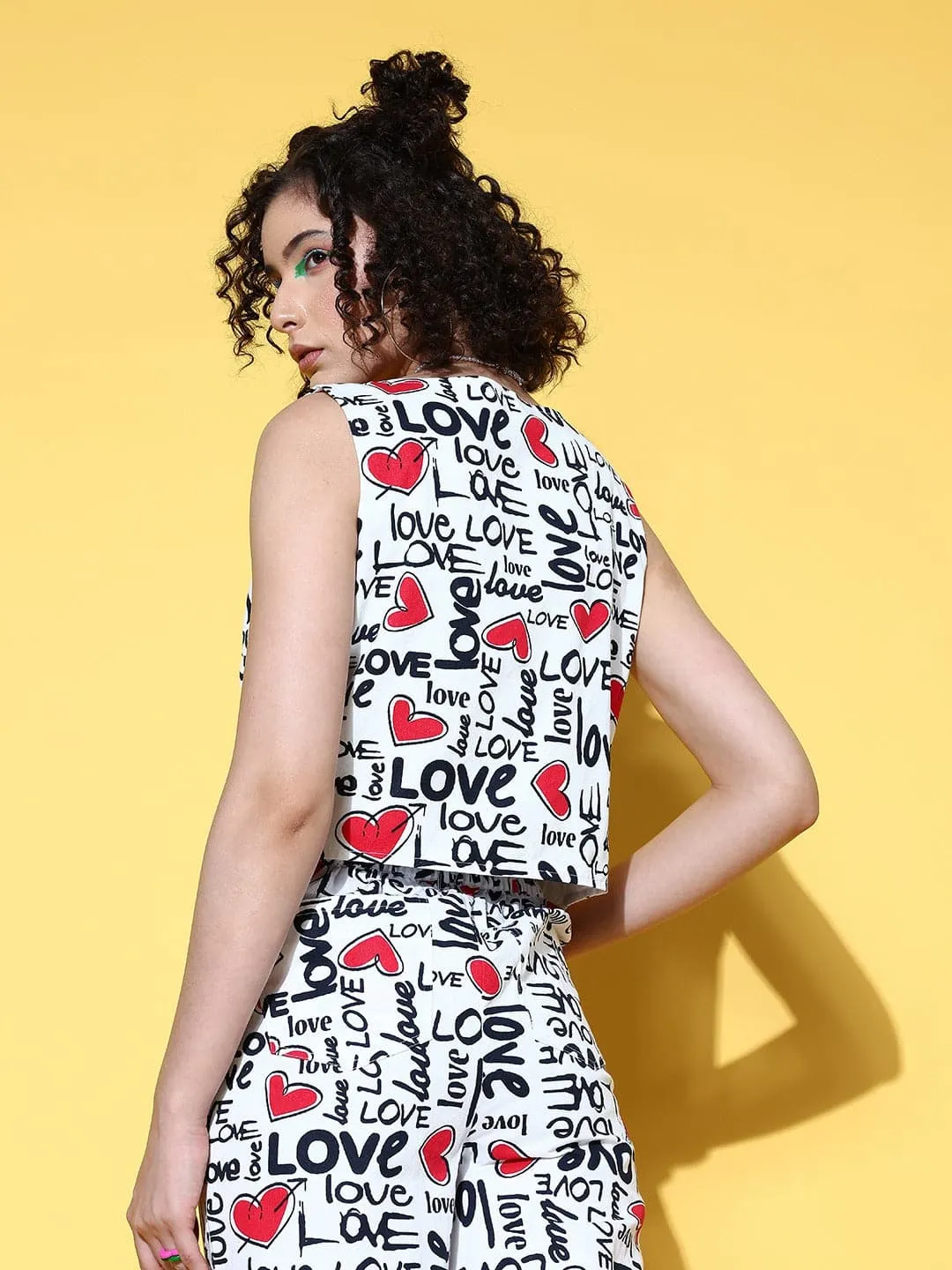 Women Red Love Heart Print Waistcoat