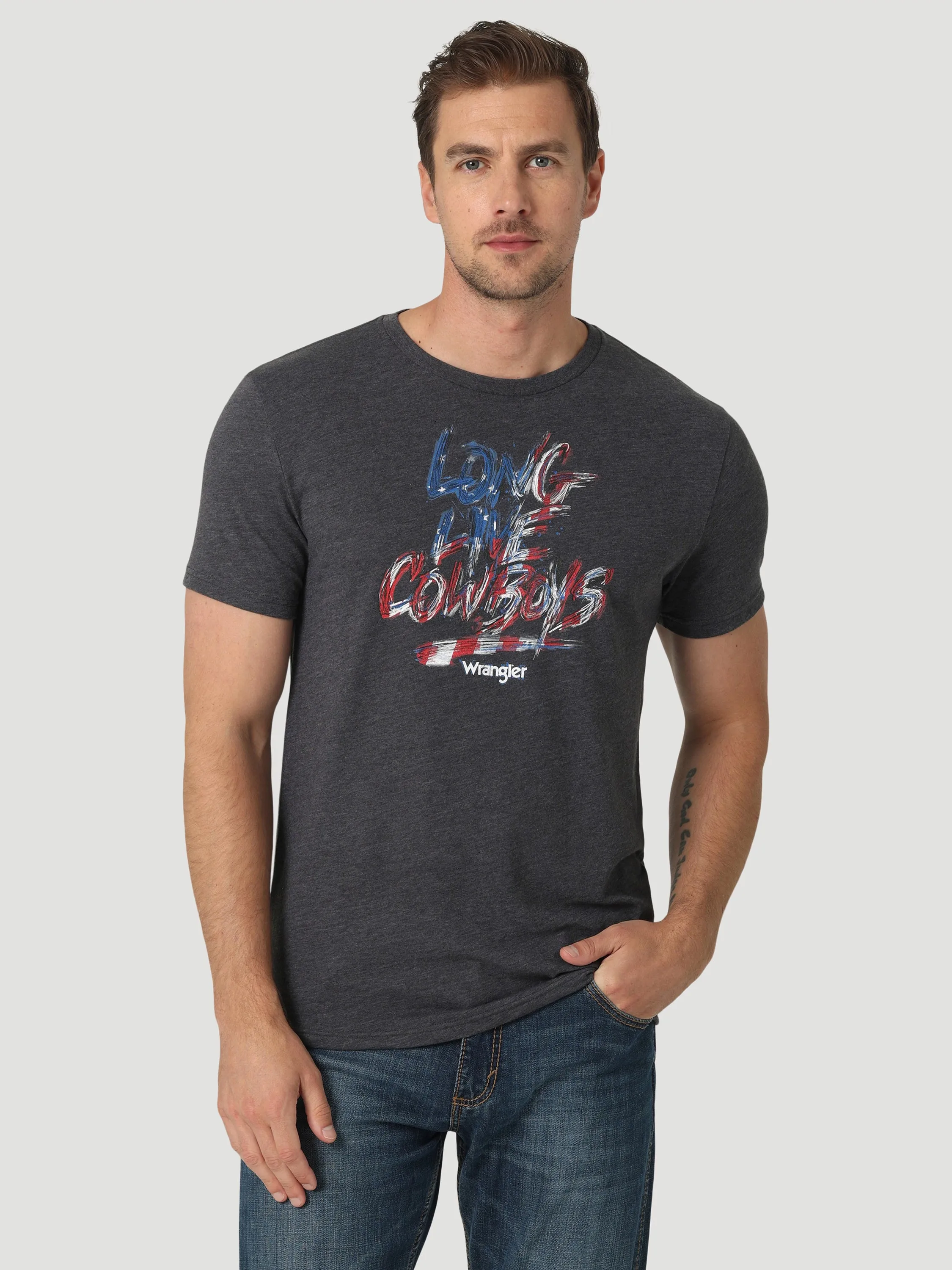 Wrangler Long Live Cowboys U.S.A. Charcoal Tee Shirt for Men