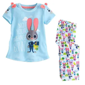 Zootopia Kids Girls Clothing Set 2Pcs Short Sleeve Cotton Outfits Set T shirt Tops   Long Pants